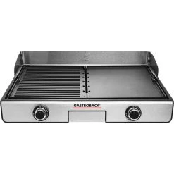 Am billigsten ✨ GASTROBACK, Artikel-Nr 42524 Design Tischgrill Plancha & BBQ, 1300 cm² Grillfläche, Getrennt Regelbare Profi-Grill-Wendeplatten, 2.000 Watt, 2000, Aluminium-Druckguss, Schwarz, Silber ✔️